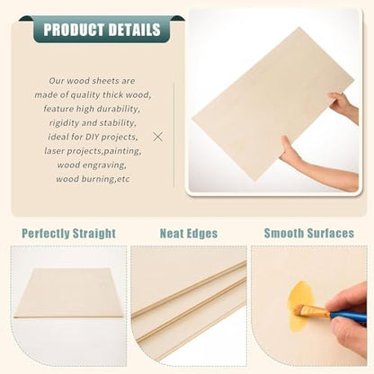 6 Pack 12 x 20 x 1/4 Inch-6mm Thick Basswood Sheets for Crafts Unfinished Plywood Sheets Boards Square Crafts Wood Sheets for DIY Laser Projects, Wood Burning, Engraving, Staining, Architectural Mode - Image 3
