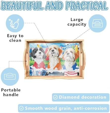 DOTSOPS Dog Diamond Painting Wooden Serving Tray with Handle for Adults - Image 4