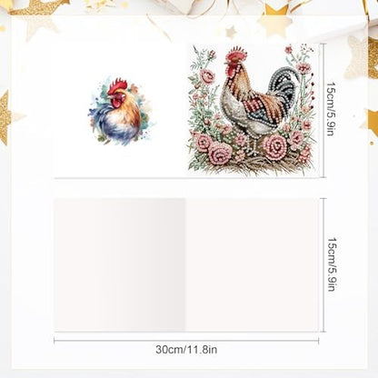 Tontut 6pcs5D Diamond Art Painting Greeting Card kit, Flower Laying Hen Rooster Adult DIY with Envelope, Special Shape Diamond Design Greeting Card Creative Gift - Image 2