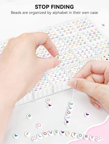 ARTDOT 1400 Pieces Letter Beads for Friendship Bracelets Making Kit, 28 Styles Assortment Jewelry Making Supplies Alphabet Beads Set with Cases Preppy Crafts Gifts, Multicolor White Box Packed - Image 3