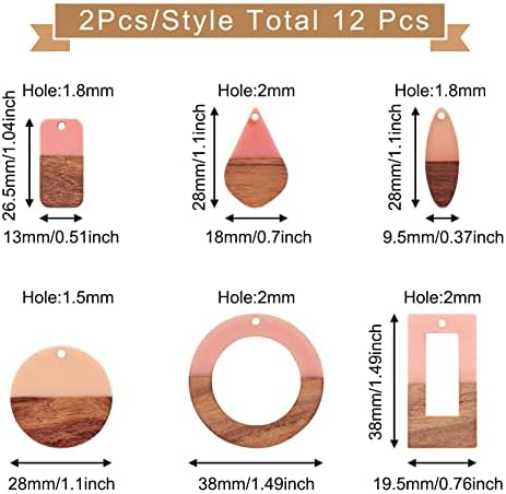 FASHEWELRY 12Pcs Resin & Wood Pendants Two Tone Flat Round/Ring/Rectangle/Horse Eye/Teardrop Dangle Charms for DIY Jewelry Making - Image 5