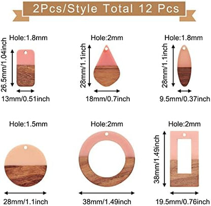 FASHEWELRY 12Pcs Resin & Wood Pendants Two Tone Flat Round/Ring/Rectangle/Horse Eye/Teardrop Dangle Charms for DIY Jewelry Making - Image 5