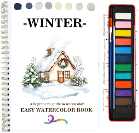 Watercolor Workbooks Coloring Book Beginner Friendly Painting Kit Easy Nature Scenes Paint Set Art Crafts for Creative Exploration Gift for Adults (Winter, with Palette) by Unknown