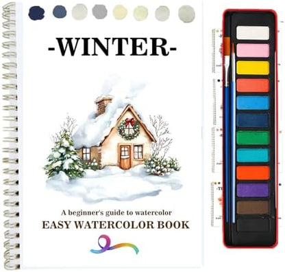 Watercolor Workbooks Coloring Book Beginner Friendly Painting Kit Easy Nature Scenes Paint Set Art Crafts for Creative Exploration Gift for Adults (Winter, with Palette) by Unknown