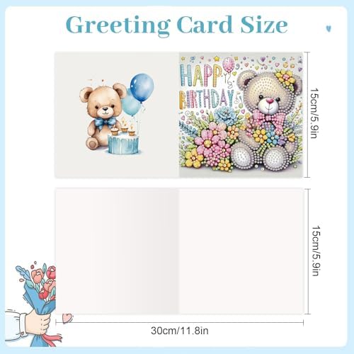 jinglinhh 12pcs Diamond Art Painting Birthday Bear Elephant Giraffe Flower Balloon Greeting Cards with Envelopes, DIY Card Making Kits for Adults, Diamond Art Postcards Christmas Cards Craft Gifts - Image 2