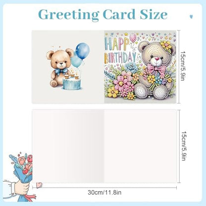 jinglinhh 12pcs Diamond Art Painting Birthday Bear Elephant Giraffe Flower Balloon Greeting Cards with Envelopes, DIY Card Making Kits for Adults, Diamond Art Postcards Christmas Cards Craft Gifts - Image 2