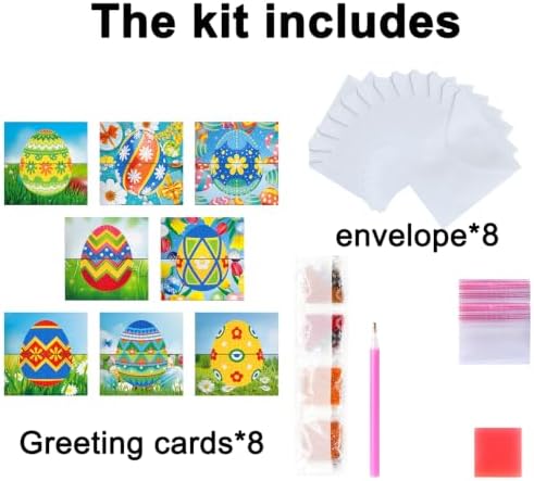 8PCS Easter Egg DIY Greeting Card Kits with Envelopes Diamond Art Greeting Cards Diamond Art Cards Kits for Adults DIY Crafts Family Friend Gifts - Image 6