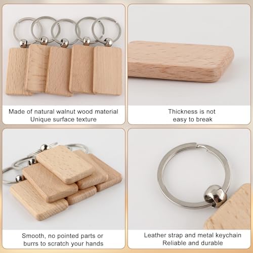 PineHaven Blank Wooden Key Chain, Rectangle Wood Keychain Blanks,Unfinished Wood Key Ring Wooden Engraving Blank Keys Tags - Image 3