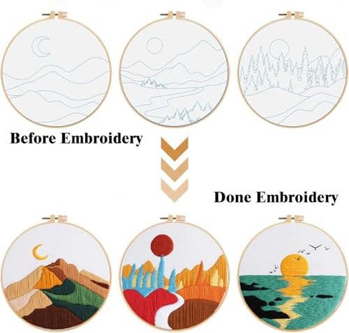 GLTAYLMY Embroidery Kits for Beginners Adults, Stamped Cross Stitch Kits for Adult Beginners Embroidery Starter Kit with Pattern, 3 Embroidery Hoop and Fabric, Needles Threads - Image 3