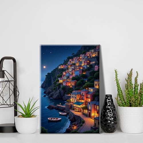 HeeBenor Framed Paint by Numbers Kit for Adults, Seaside Town, 8x12 Inch - Image 6