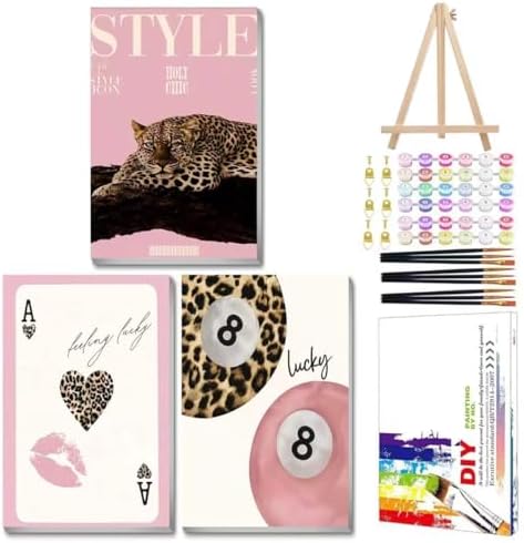 Mandun Lucky Leopard Paint by Numbers Kit for Adults, 3 Pack, 7.8x11.8 inch by MANDUN