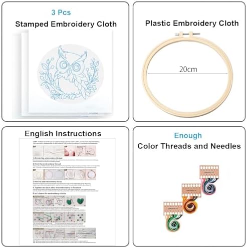 Konrisa Owl Embroidery Kit for Beginners Adult, Embroidery Starter Kit with Cloth Hoops Threads DIY Sewing for Craft Lover Hand Stitch Needlepoint Kits - Image 2