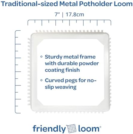 Friendly Loom 7” Traditional Potholder Weaving Kit | Sturdy Metal Loom and Quality Cotton Weaving Loops in Rainbow Colors | Complete Kit to Weave 2 Functional Potholders | Made in the USA - Image 6