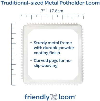 Friendly Loom 7” Traditional Potholder Weaving Kit | Sturdy Metal Loom and Quality Cotton Weaving Loops in Rainbow Colors | Complete Kit to Weave 2 Functional Potholders | Made in the USA - Image 6