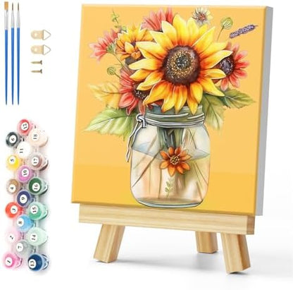 Natuyalo Framed Paint by Number Kits for Adults Beginners, Sunflower in Vase Easy Acrylic Adult Paint by Number Kits, Flowers DIY Painting by Numbers Kits with Frame Ideal Gift 12x12 Inch by Natuyalo