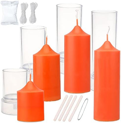 MILIVIXAY 4PCS Pillar Candle Molds for Candle Making- 60ft Long Wicks, 4pcs Wick Holders, a Mold Sealer and a Lead Wire Included as a Gift by MILIVIXAY