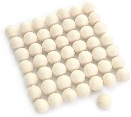 Glaciart One Wool Felt Balls, Felt Ball (60 Pieces) 2.5 Centimeters - 1 Inch, Handmade Felted Pure White Color - Bulk Small Puff for Felting and Garland by GlaciartOne