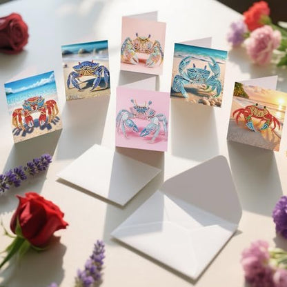 jinglinhh 12pcs Diamond Art Painting Beach Crab Seashell Conch Seaturtle Greeting Cards with Envelopes, DIY Card Making Kits for Adults, Diamond Art Postcards Christmas Cards Craft Gifts - Image 6