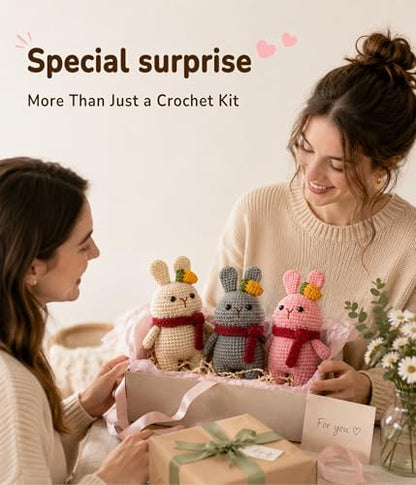 PAITIN Crochet Kit for Beginners Adults, Complete DIY Craft Yarn Kit with Step-by-Step Video Tutorials, Easy Handmade Art Projects Home Decor (Standing Bunny) - Image 6