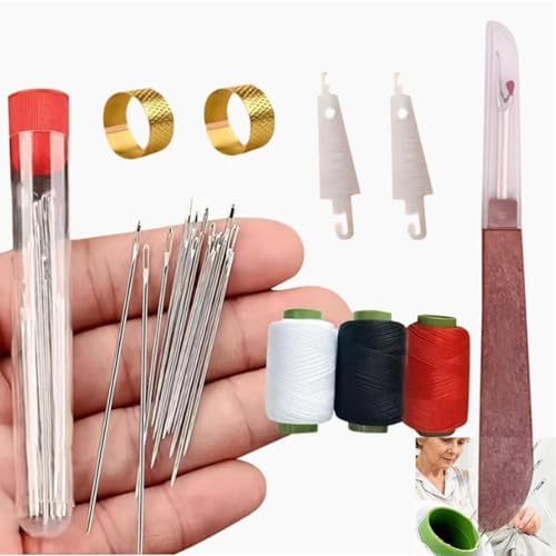 Big Eye Steel Sewing Needles Kit, 34PCS Big Eye Steel Needle Sewing Kit with Needles, Threads, Scissors, Thimble for Home, Travel, DIY Handcraft (Basic Hand Sewing Set by Unknown