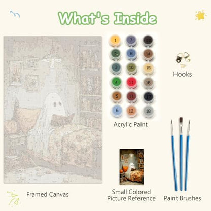 Spandrel Halloween Ghost Framed Paint by Numbers Kit for Adult, Vintage Paint by Number Kits on Canvas Ghost Reading, DIY Acrylic Oil Halloween Painting by Numbers Gifts for Home Wall Decor, 8x12in - Image 6