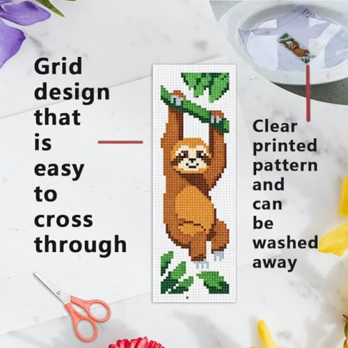 INFUNLY Sloth Words Cross Stitch Bookmark Kit 10x7.7 Funny Quote Cross Stitch Bookmark Set Nap Time Sloth Stamped Embroidery Bookmarks Kit DIY Embroidery Bookmarks for Book Lovers Craft Gift - Image 3