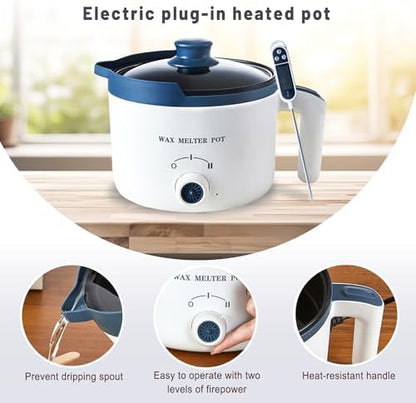 KQU Wax Melting Pot with Thermometer, Electric Wax Melter for Candle Making with Spout 1.5Qt, Small Double Boiler Pot Set for Beginner Adults - Image 2