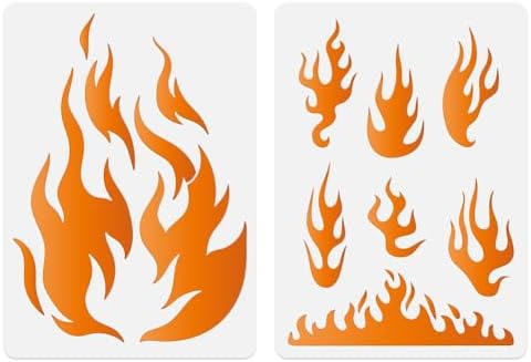2Pcs Flame Wall Stencil Templates 11.7 x 8.3 Inch Reusable Plastic Fire Stencils for Painting on Wood Wall Floor Fabric Glass Furniture, Flame DIY Home Decor Or Craft Stencils by Doodlream