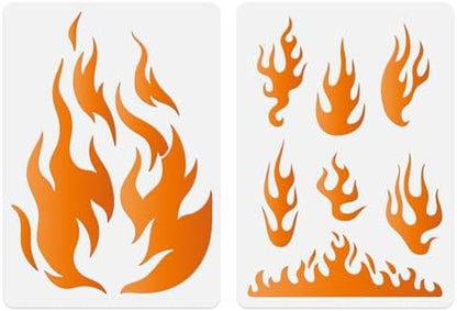 2Pcs Flame Wall Stencil Templates 11.7 x 8.3 Inch Reusable Plastic Fire Stencils for Painting on Wood Wall Floor Fabric Glass Furniture, Flame DIY Home Decor Or Craft Stencils by Doodlream