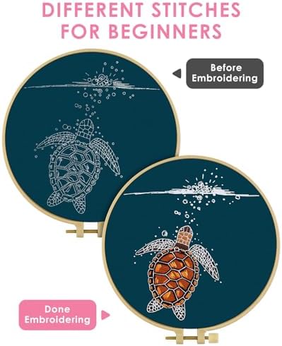 TINDTOP Embroidery Kit for Beginners Adult, Turtle Embroidery Practice Kit - Image 3