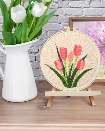 ERKOON Punch Needle Kit Beginners Adults, DIY Easy Flower Embroidery Set for Starter Art Craft, Needling Punching Project with Patterns, Tools, Yarns, Hoop, Instruction (Tulips) - Image 6