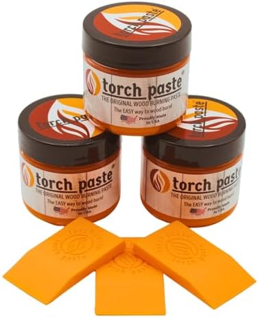 Torch Paste - The Original Wood Burning Paste | Made in USA Heat Activated Non-Toxic Paste for Crafting | Accurately & Easily Burn Designs on Wood, Canvas, Denim & More - Pack of 3 Jars + 3 Squeegees by TorchPaste