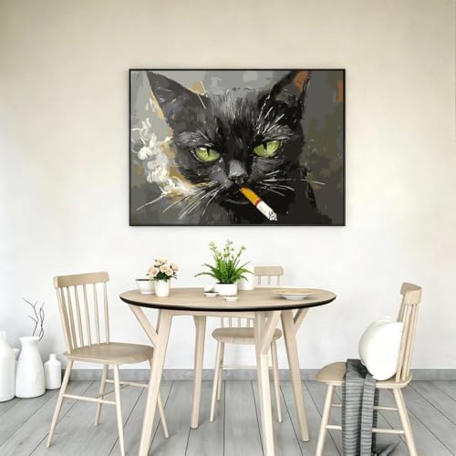 GEMFAMILY Paint by Numbers Cat DIY Painting On Canvas,by Number Smoking Cat in Stained by Numbers Kit for Adults Beginner,Acrylic Simple Oil Paint by Number Kits for Home Wall Decor 16 x 20 inch - Image 4