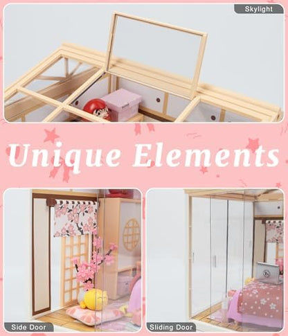 Sakura Japanese Bedroom Miniature House Kit – DIY Dollhouse with Dustproof Sliding Doors & Roof, Tiny Room Building Model Kit for Adults & Teens, Craft Hobby Gift for Women Girlfriend - Image 4