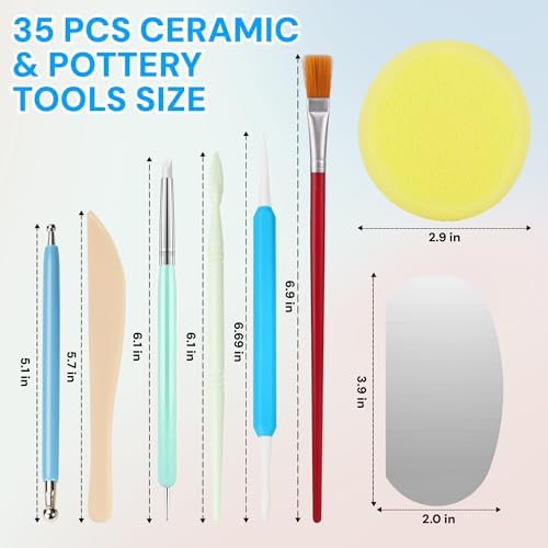 Acantha 35 PCS Pottery Tools Kit, Professional Ceramic Sculpting, Carving, and Air Dry Clay Kit for All Ages - Includes Trimming, Dotting, Embossing, Scoring, Fondant, Painting and Polymer Clay Tools - Image 2