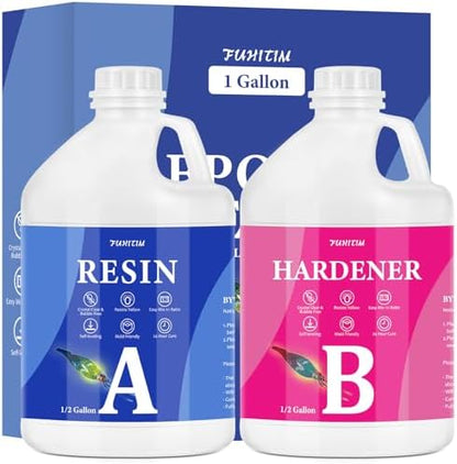 Epoxy Resin 1 Gallon - Crystal Clear Epoxy Resin Kit - Self-Leveling, High-Glossy, No Yellowing, No Bubbles, Perfect for Crafts, Table Tops, DIY 1:1 Ratio by FUHITIM