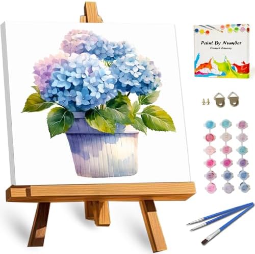 TOCARE Framed Paint by Numbers Kit for Adults, Hydrangea Paint by Number Framed, Adult Paint by Number Kits on Canvas Framed Flowers for Home Wall Decor (10x10 Inch, Without Easel) by TOCAREDirect