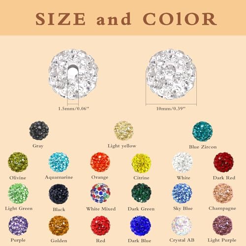 501 Pcs Rhinestone Bead Kit for Bracelet, 10mm Sparkle Clay Crystal Beads for Jewelry Making, 21 Colors Shiny Disco Ball Beads for Crafts Baseball Necklace Keychain Earrings DIY Decoration (Kit 1) - Image 2