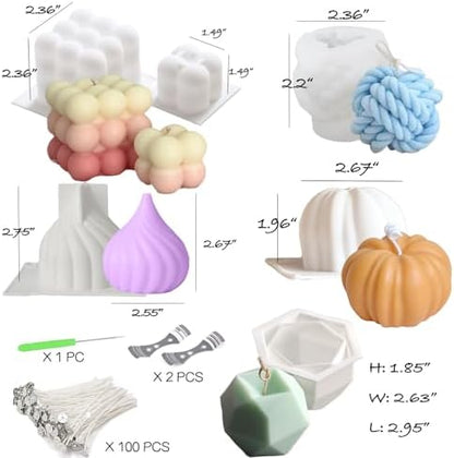 6pcs Silicone Candle Making Molds Kit Set, 3D Silicone Mold for Baking Desser, Soy Wax, Soap Geometric Pumpkin Shapes Yarn Ball Bubble Cube Molds DIY Scented Candle - Image 6