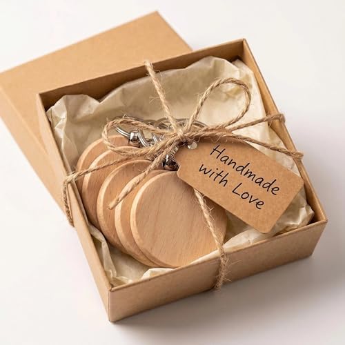 24 Pieces 1.5 Inch Round Wood Keychain Blanks, Unfinished Wood Crafts with Stainless Steel Rings for Laser Engraving, DIY Personalized Gifts, Pet Tags, Christmas Decorations - Image 5