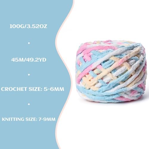 3 Pack Plush Chenille Chunky Yarn 100g (49.2yd) - Fluffy Velvet Yarn Crochet for Blanket Knitting and Crocheting - Baby Yarns for Crocheting Soft - Amigurumi Yarns (3 Candy Color) - Image 3
