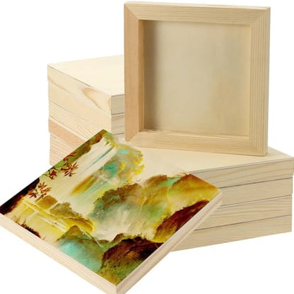 JOIKIT 14 Pack 6 x 6 x 0.78 Inch Wood Canvas Panels, Wooden Canvas Board Unfinished Square Wood Cradled Painting Panel Boards, Artist Wooden Canvases for Burning, Pouring, String Art, Crafts by JOIKIT