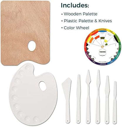 VISWIN 185 PCS Professional All-in-One Art Painting Kit with Beech Wood Easel, 96 Acrylic, Watercolor & Oil Paint Set, Canvas, Painting Set with Complete Art Supplies for Adult, Artist, Beginner - Image 6
