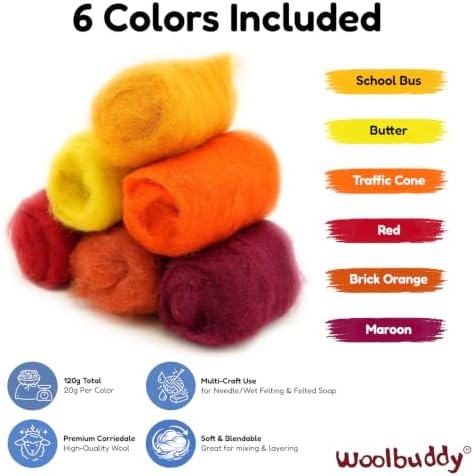 Woolbuddy Corriedale Wool Roving for Needle Felting (Red Orange) 20g Each - Image 3