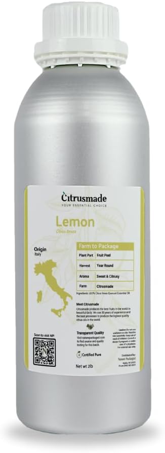 Nature Packaged Lemon Essential Oil - Direct from Citrusmade Southern Italy - Cold Pressed - Aceite de Limón for Aromatherapy, Massage, Diffuser, DIY Candle and Soap Making - 2lbs