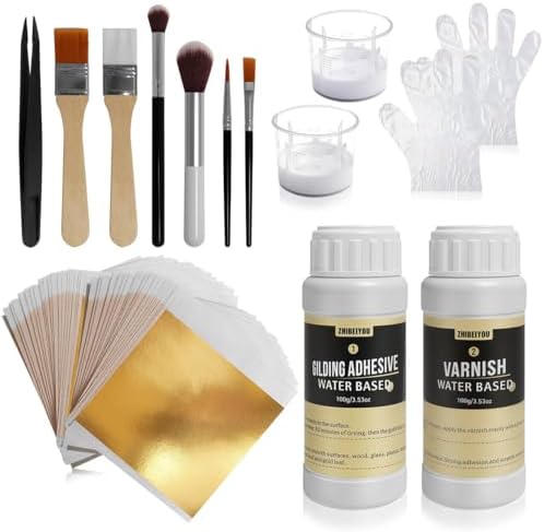 200 Pieces Gold Leaf Sheets, Complete Gilding Adhesive Kit for Gold Leaf by ZHIBEIYOU