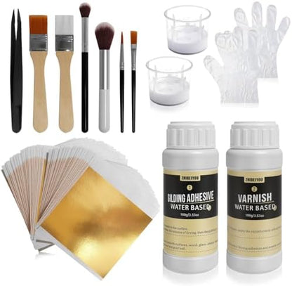 200 Pieces Gold Leaf Sheets, Complete Gilding Adhesive Kit for Gold Leaf by ZHIBEIYOU