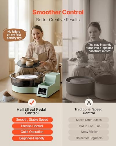 VEVOR Pottery Wheel for Adults, 14" and 11" Turntables, 450W Electric Table Top Pottery Wheel with Foot Pedal, 30-300 RPM Adjustable Speed, Detachable Basin, for Beginners, DIY Clay Art Craft, Green - Image 4