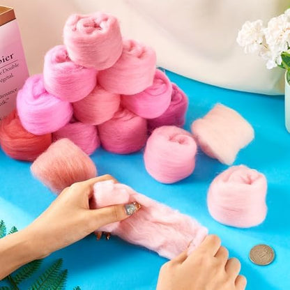 FASHEWELRY 2.6 OZ Wool Felting Set for DIY Craft, Pastel Nature Wool Roving Needle Felting Wool Roving for Needle Felting Wet Felting DIY Hand Spinning (15 Colors) - Image 6