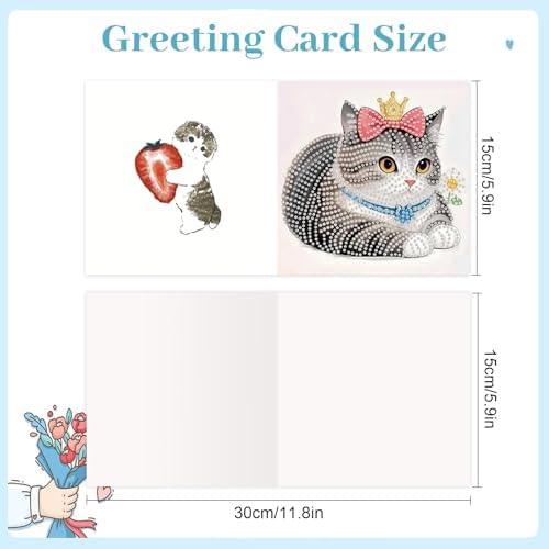 jinglinhh 12pcs Diamond Art Painting Hat Kitten Greeting Cards with Envelopes, DIY Card Making Kits for Adults, Diamond Art Christmas Cards for Birthday Holiday Gifts - Image 2